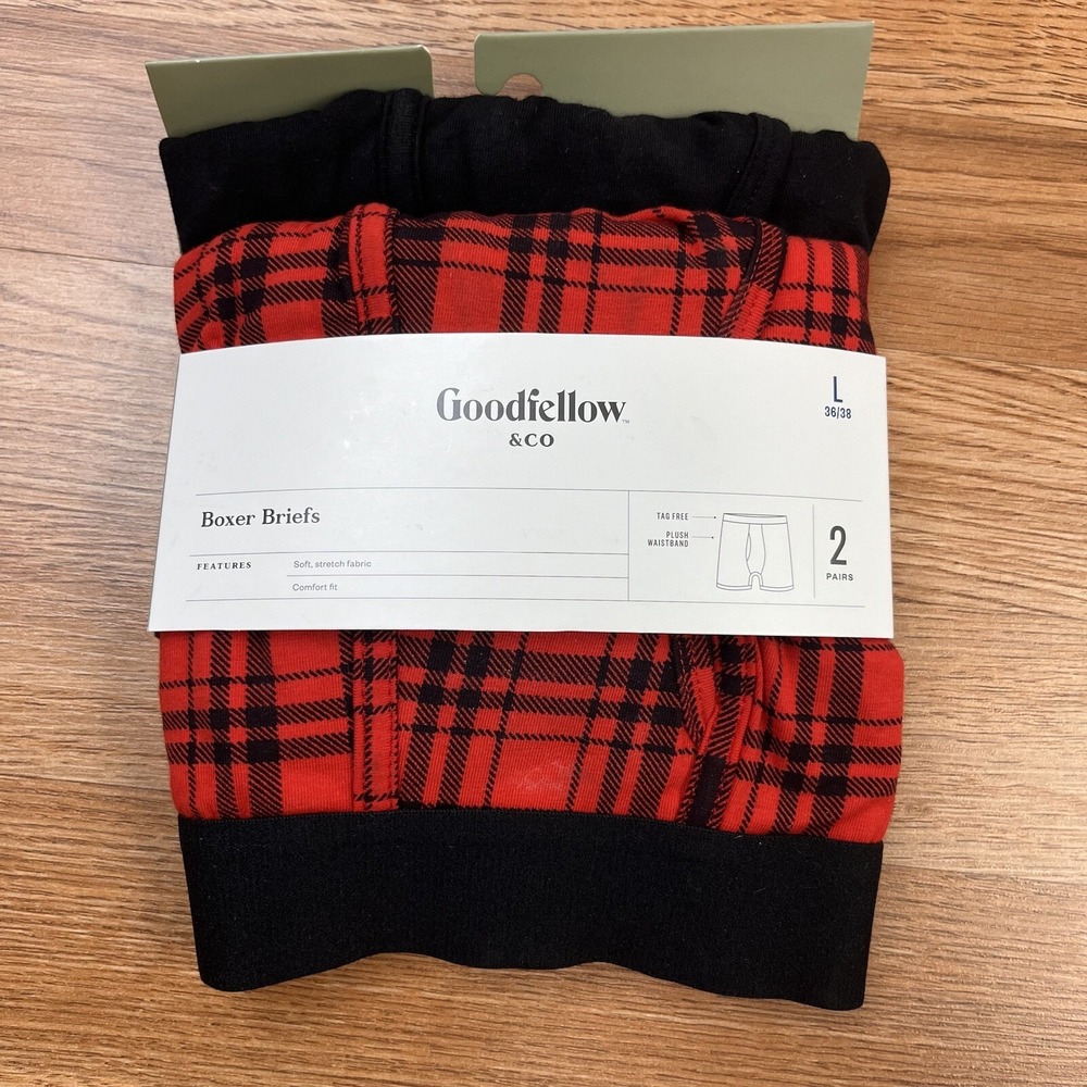 Goodfellow Pack of 2 Men's Boxer Briefs Size Large 36/38 Black and Red NEW